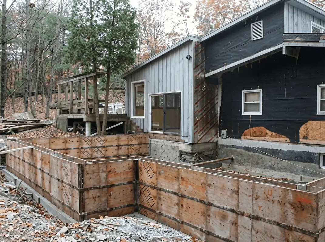 Prepared site with foundation forms for home remodeling and addition project in Tacoma, WA